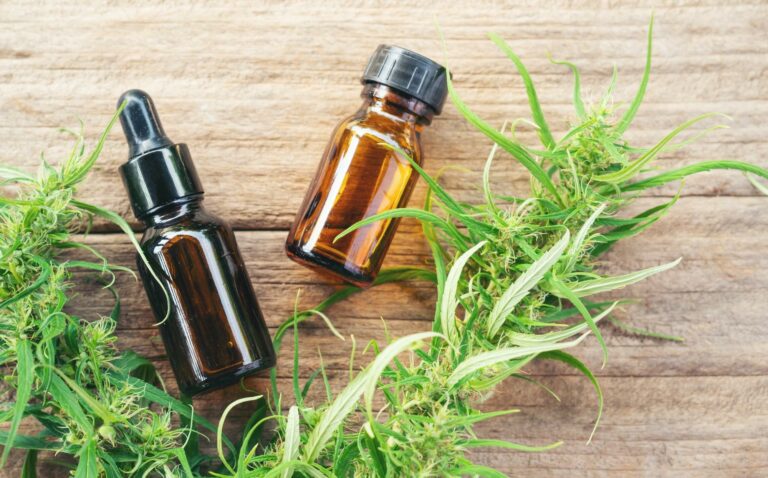 cannabis with cannabidiol (cbd) extract in a shopping cart