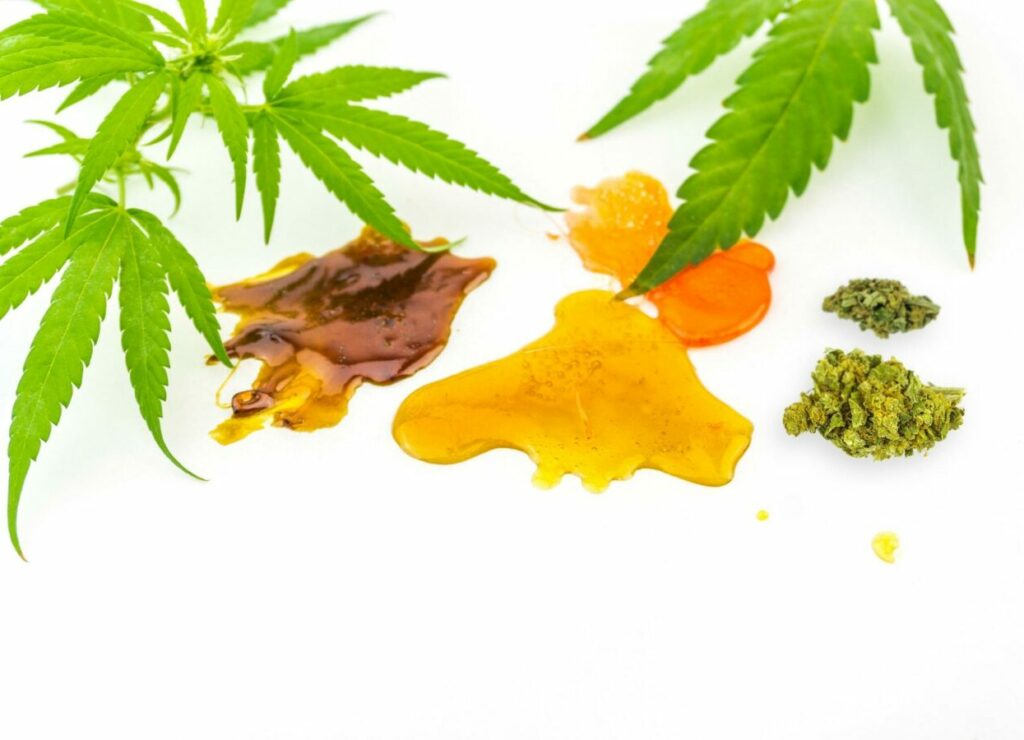 Cannabis CBD and Shatter rosin extracts with Hemp flowers